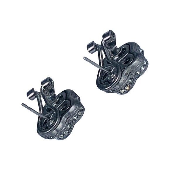 Piscitelli Crystal Silver Flower Button Earrings Designer Piscitelli  Signed - Picture 8 of 12